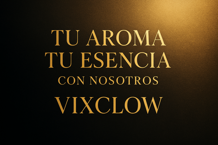 GENERA UNA FOTO CON FONDOS DE COLOR DORADO Y NEGRO QUE DIGA TU AROMA TU ESENCIA CON NOSOSTROS VIXCLOW 